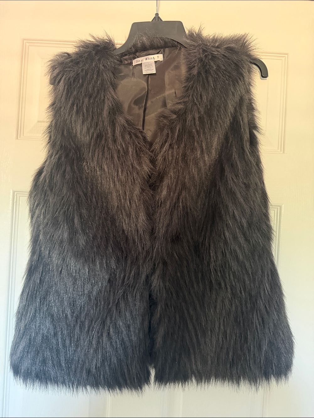 Say What? Women's Gray Faux Fur Vest